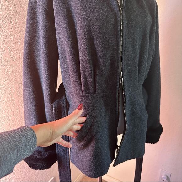 Vintage Y2K Jason Kole Wool Faux Fur Trim Belted Zip Jacket Cozy Winter Coat - Picture 7 of 16